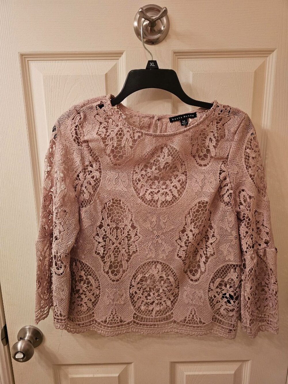 NWOT Haute Monde Medium Taupe Lace Sheer Blouse